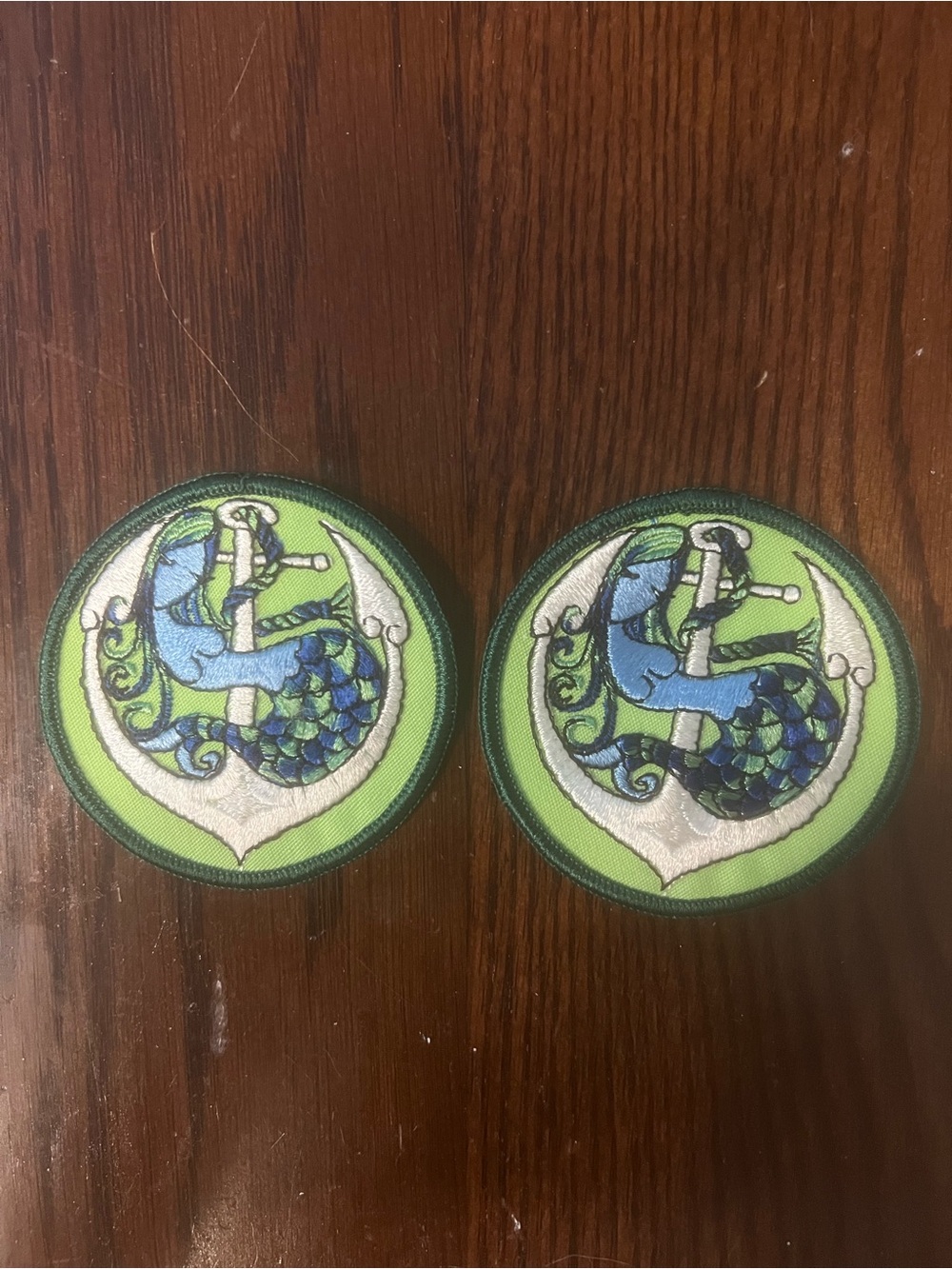 Vintage 1970’s Swiss Maid Quality Emblems Green and Blue Mermaid on Anchor Patch
